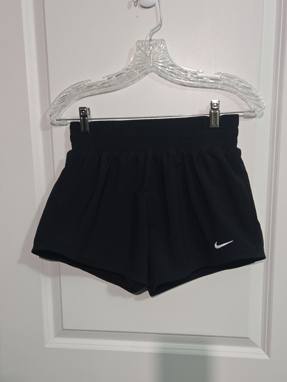 Nike Women's Black Athletic Shorts with White Swoosh